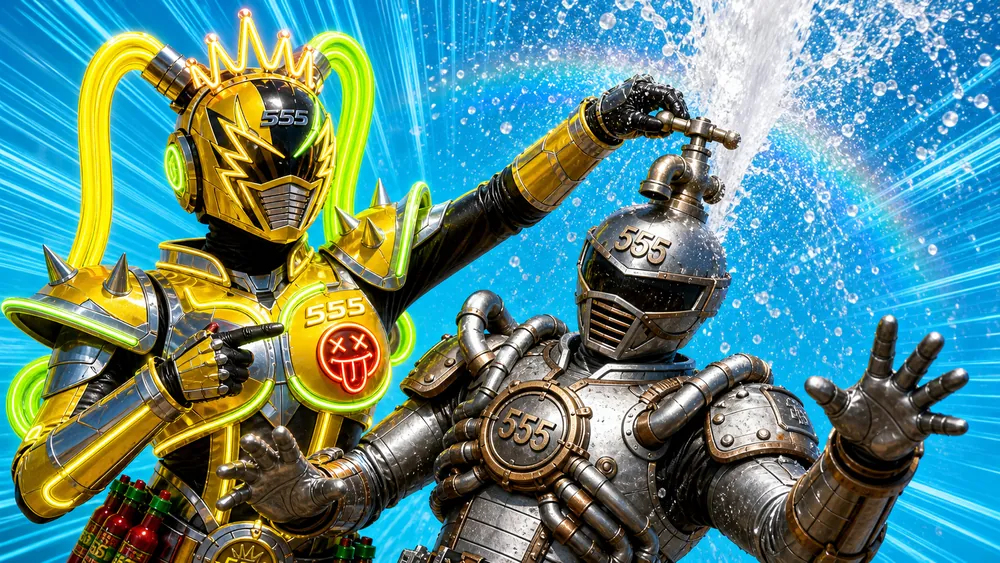 蛇口レンジャーの蛇口をひねり、水を噴出させる
